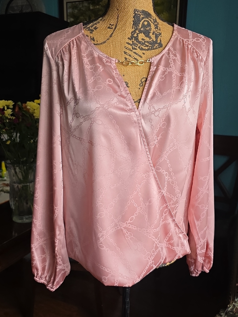 I.N.C Surplice Women's Pink Satin Wrap Blouse